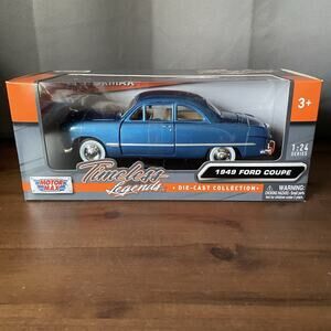 1949 Ford Coupe Blue Die Cast Model Car 1/24 Scale Motormax - Read